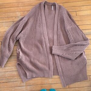 EUC Free People Open-Front Chunky Knit Cardigan - brown